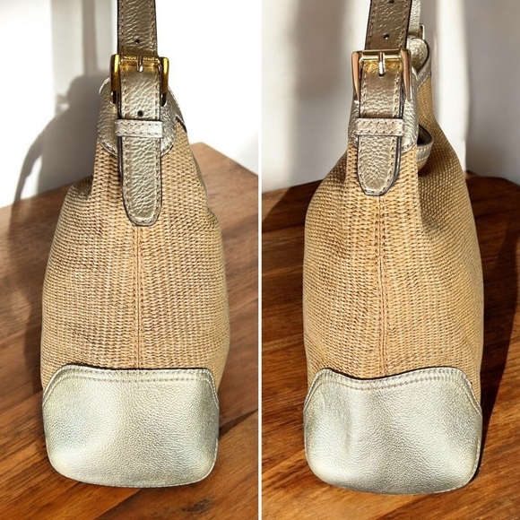 Michael Kors Straw & Metallic Gold Millbrook Leather Hobo Shoulder Bag - Picture 9 of 10